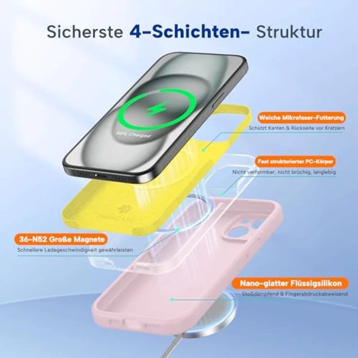 miracase iPhone 15 Hülle mit MagSafe, Stoßfeste Flüssigsilikon-Hülle mit Mikrofaser-Innenfutter, Sand Rosa – Bild 3