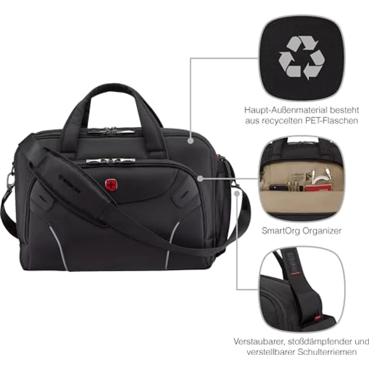 Wenger Cosmic Brief 14-16", Laptop-Tasche aus recycelten PET-Flaschen mit verstellbarem Triple Protect Fach und gepolstertem Tablet-Fach, schwarz – Bild 4