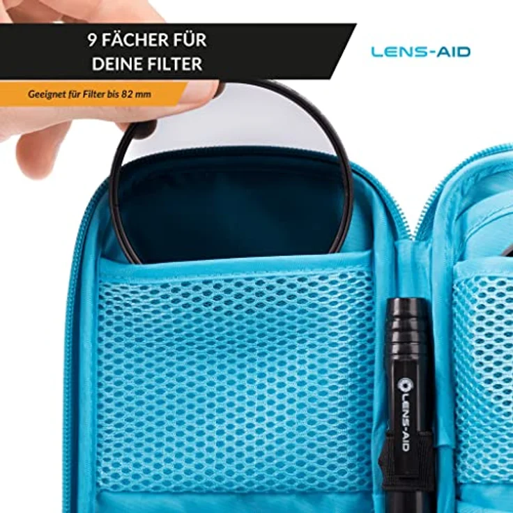 LENS-AID Filtertasche für Rundfilter mit Fächer für Filter bis 82mm, Aufbewahrungstasche für Polfilter, UV-Filter, Kamera Deckel etc. – Bild 4