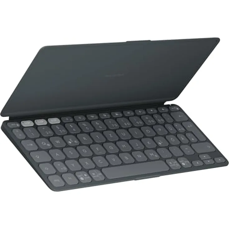 Logitech Keys-to-Go 2, mobile Bluetooth-Tastatur für Tablets mit integriertem Schutzcover, kabellose Tastatur für Windows, Android, Linux, iPad, iPhone, Mac, Apple TV, DEU QWERTZ - Grau