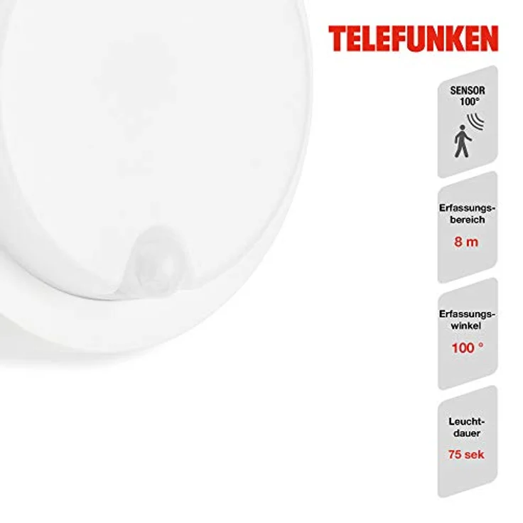 TELEFUNKEN - LED Außenwandleuchte, Außenwandlampe inkl. Bewegungsmelder, inkl. Dämmerungssensor, 12 Watt, 1.150 Lumen, 4.000 Kelvin, IP44, Weiß, Ø 17cm, 315306TF – Bild 3