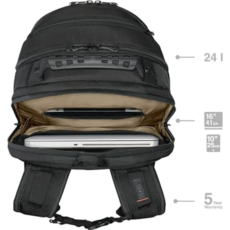 Wenger Legacy Black Series, 16" Laptop Rucksack, aus recyceltem Material, mit Triple Protect Fach und Trolleyriemen, schwarz – Bild 2