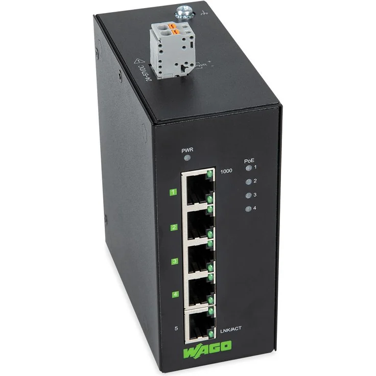 Wago 852-1411 - Switch 5-Port Gigabit Ethernet PoE+ - Switch - 1 Gbps (5 Ports), Netzwerk Switch – Bild 1