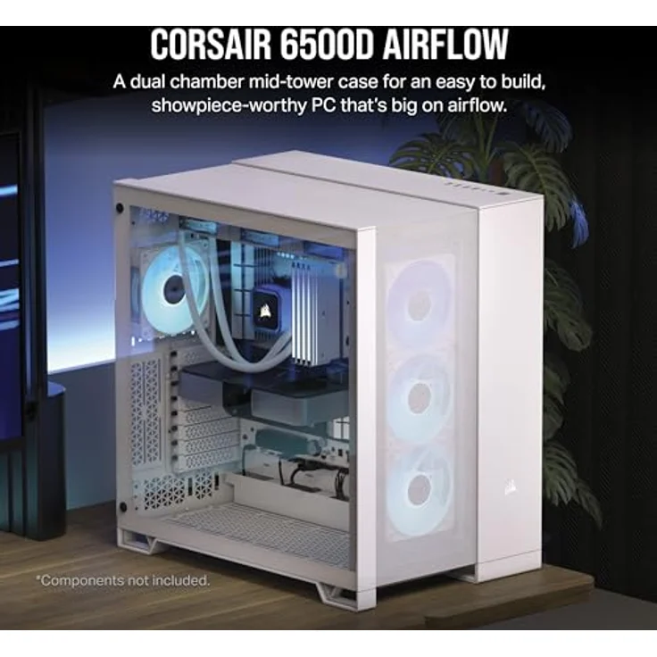 CORSAIR 6500D Airflow Mid-Tower ATX PC-Gehäuse - Ohne Lüfter - Zweikammer-Design - Große Kühlungsflexibilität - Kompatibel mit Reverse Connection Motherboards - Weiß – Bild 2