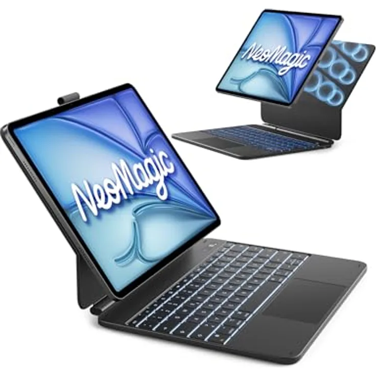 Inateck NeoMagic Magnetische Tastatur Hülle für iPad Air 13 Zoll und iPad Pro 12.9 Zoll, Großes Trackpad, 7-farbige Hintergrundbeleuchtung, QWERTZ, mit Stifthalter, KB903