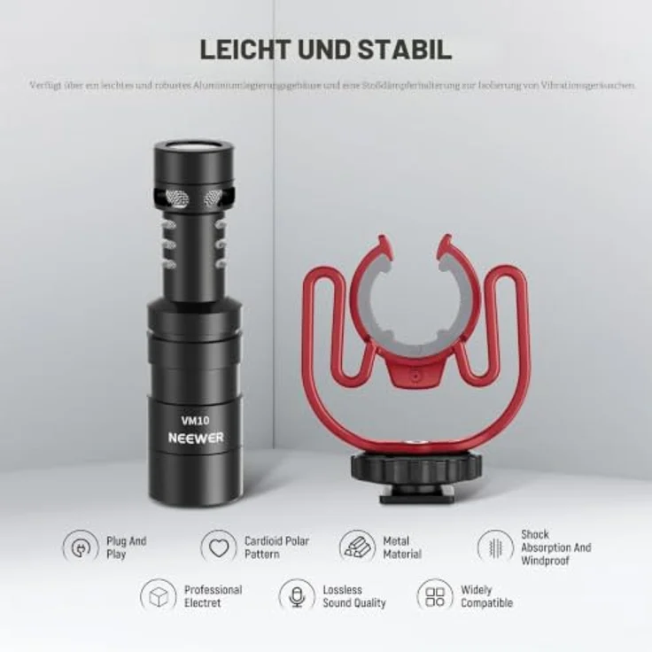 NEEWER VM10 Plug & Play Vlog Mikrofon, Mini Supernieren Mikrofon mit Windschutz und Stoßhalterung für Kamera und Smartphone – Bild 4