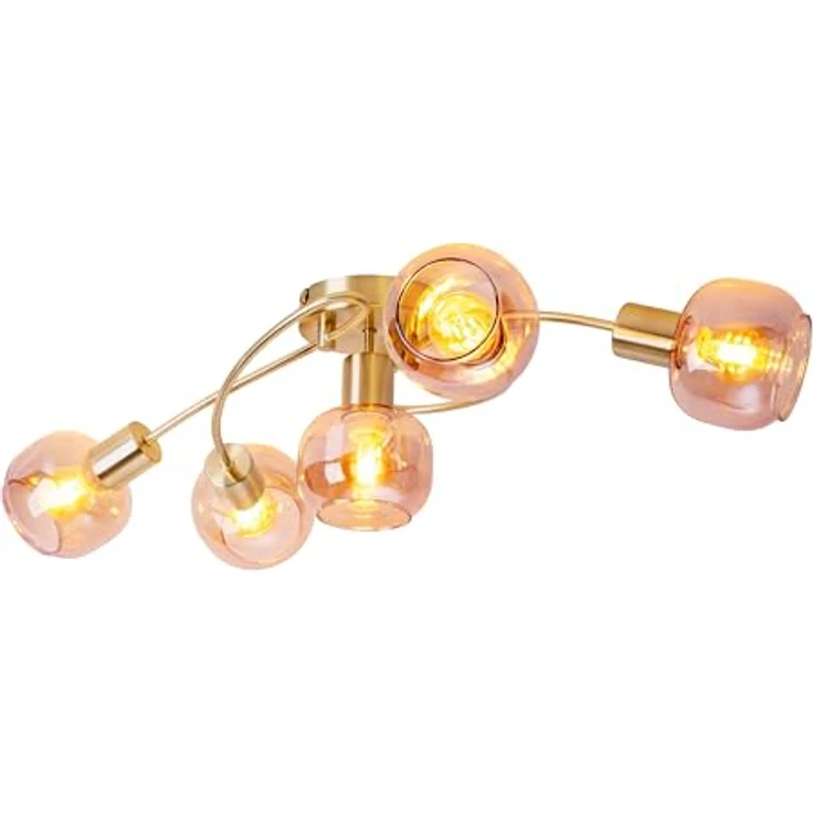 Näve Leuchten - 5er Spot/Deckenleuchte Libby Messing - Aus messingfarbenem Metall und getöntem Glas - Deckenlampe für Esszimmer, Wohnzimmer, Diele oder Büro - Amber, 65,5 cm – Bild 5