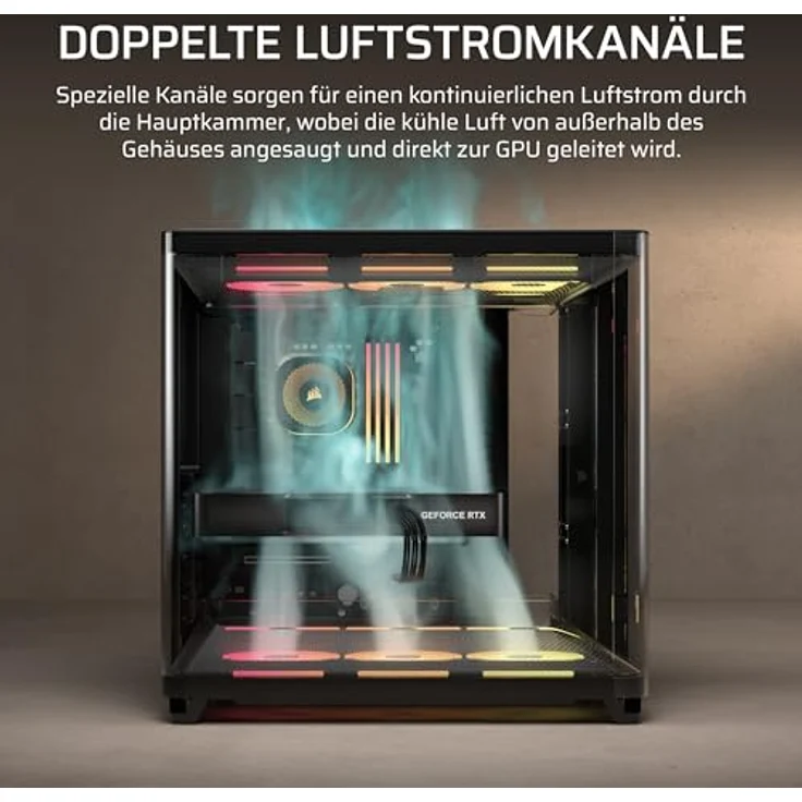 Corsair AIR 5400 LX-R LINK PC-Gehäuse, Mid-Tower mit Tempered Glass, 3x 120-mm RGB-Lüftern, schwarz, optimales Kühlsystem und USB-C Anschluss – Bild 4