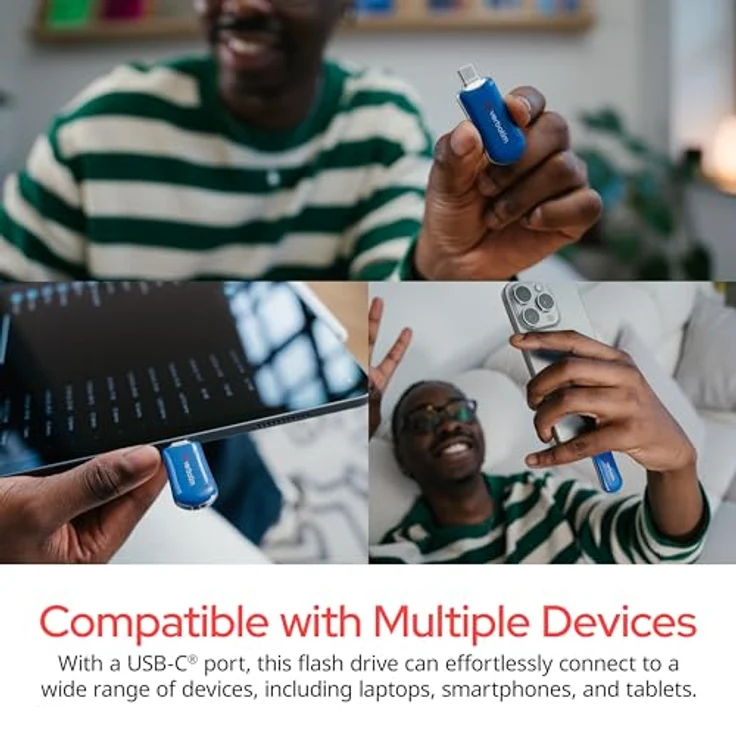 Verbatim Plectra USB-C Stick 256 GB, 3.2 Gen 1 Flash Drive mit bis zu 100 MB/s, kompakter Speicherstick in blau für iPad, iPhone, Smartphone, Laptop, PC, kompatibel mit Mac/Windows – Bild 3