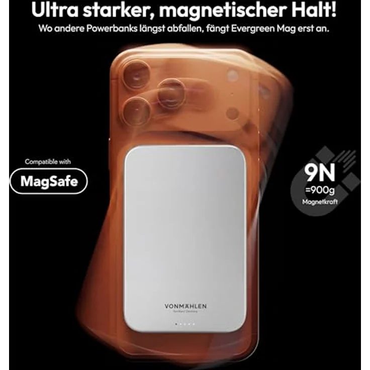 VONMÄHLEN Evergreen Mag, magnetischer Wireless Charger mit 5.000 mAh, Qi2-zertifiziert, Weiß – Bild 13