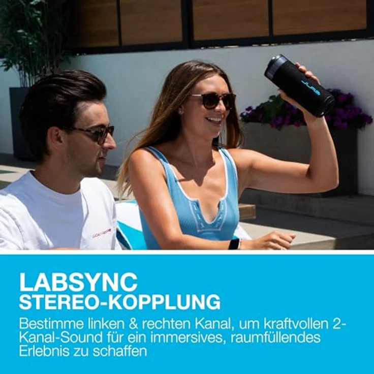 JLab Go Party Tragbarer Bluetooth Lautsprecher, 10W mit 16H+ Akkulaufzeit, RGB Licht und IP56 Wasserfest, Schwarz – Bild 5