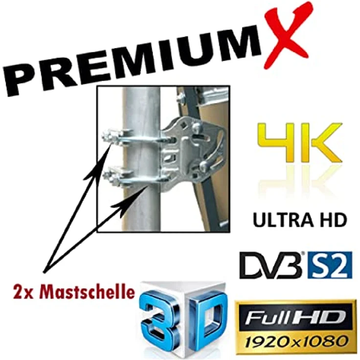 PremiumX Camping Sat Anlage 60cm, Satellitenschüssel mit FullHD Empfänger und Single LNB, hellgrau, inklusive 10m Koaxialkabel mit F-Stecker – Bild 3
