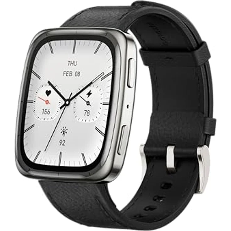 Amazfit Active 2 Square Smartwatch 1,75" AMOLED-Display, GPS, 10 Tage Akku, 160+ Sportmodi, Wasserfest, Herzfrequenz- & Schlaftracker, schwarzes Lederarmband – Bild 1