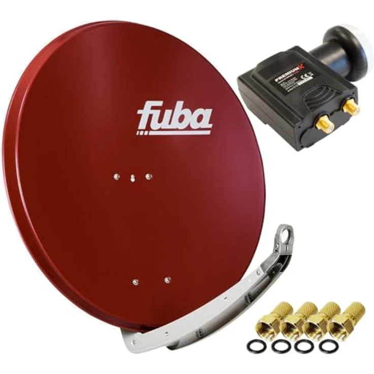 Fuba DAA 850 R Satellitenantenne Aluminium in Rot, Windlast- und Witterungsbeständig, Premium X Deluxe Twin LNB für HD, UHD und 4K Empfang – Bild 1