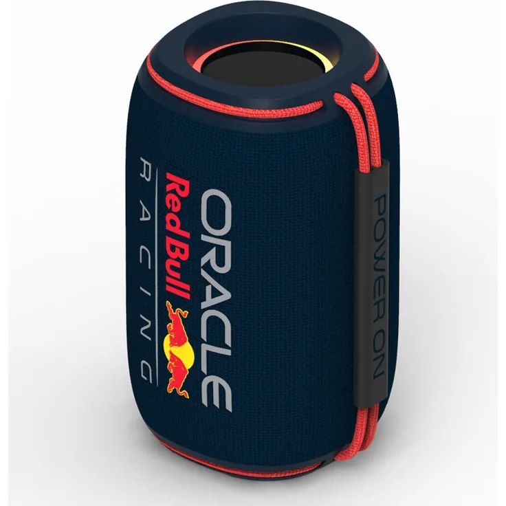 Red Bull Racing RDBSPEAKER10W, Tragbarer Mono-Bluetooth-Lautsprecher, 16 W, Schwarz/Rot, Zylinderdesign mit MicroSD-Support und AUX-Eingang