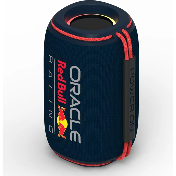 Red Bull Racing RDBSPEAKER10W, Tragbarer Mono-Bluetooth-Lautsprecher, 16 W, Schwarz/Rot, Zylinderdesign mit MicroSD-Support und AUX-Eingang