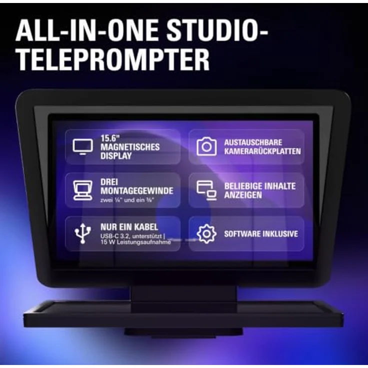 Elgato Prompter XL, vollformatiger Teleprompter mit 15,6"-Full HD Display, abnehmbar und Voice Sync – Bild 2