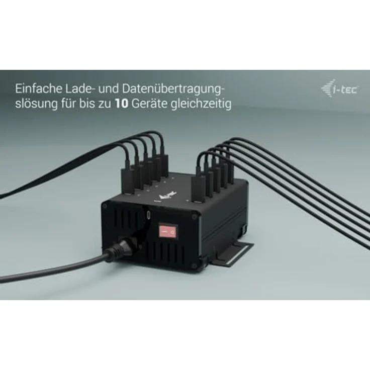 i-tec USB-C/USB-A Metal Charging+Data HUB, 10x USB-C Anschlüsse, 15W pro Port, 180W integrierter Stromadapter, leise Kühlung – Bild 6