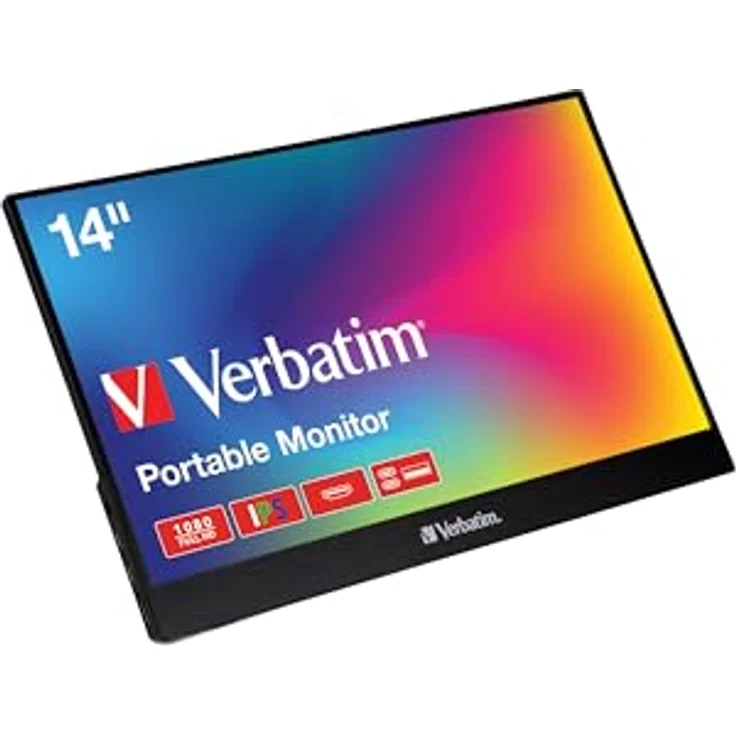 Verbatim PM-14, Portable Monitor, mobiler 14" Full HD Bildschirm für Laptop, Tablet, Smartphone, PS5 oder Nintendo Switch mit USB-A-, USB-C- sowie HDMI-Anschluss, schwarz – Bild 1