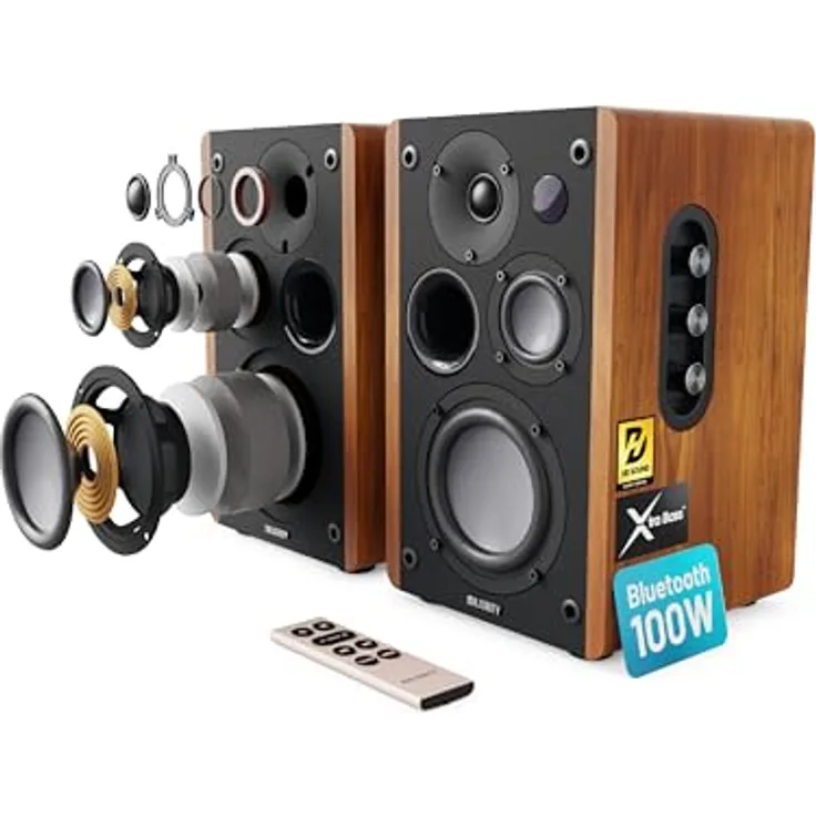 MAJORITY D100 Bluetooth Lautsprecher Boxen für Stereoanlage | 100W Regallautsprecher | Xtra BASS Aktivlautsprecher | HDMI ARC Speaker | Premium-Holz Regal-Lautsprecher | Studio HiFi Lautsprecher