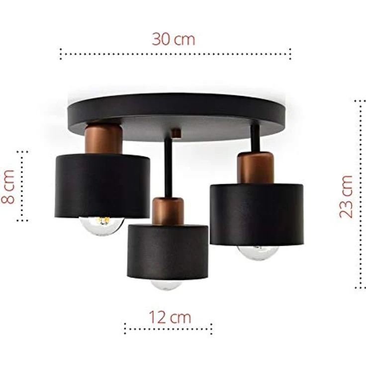 FKL DESIGN Home Deco Deckenlampe Schwarz 3-flammig Retro Design |382-e3 Skandi (Schwarz) – Bild 2