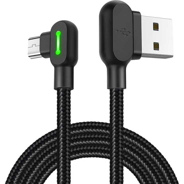 Mcdodo LED 90 Grad Micro-USB Kabel, 1.8M Nylon geflochten mit Schnellladefunktion und L-Form für Android