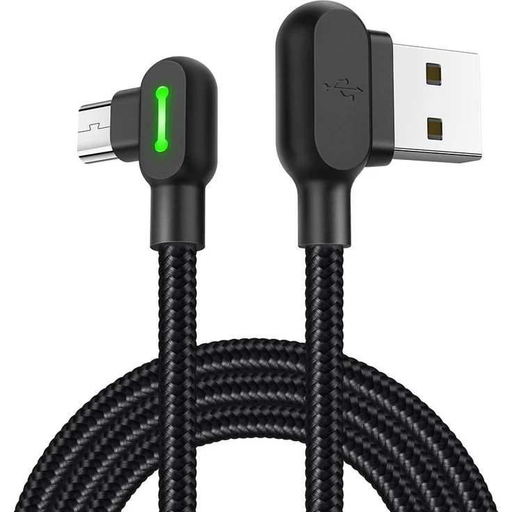 Mcdodo LED 90 Grad Micro-USB Kabel, 1.8M Nylon geflochten mit Schnellladefunktion und L-Form für Android