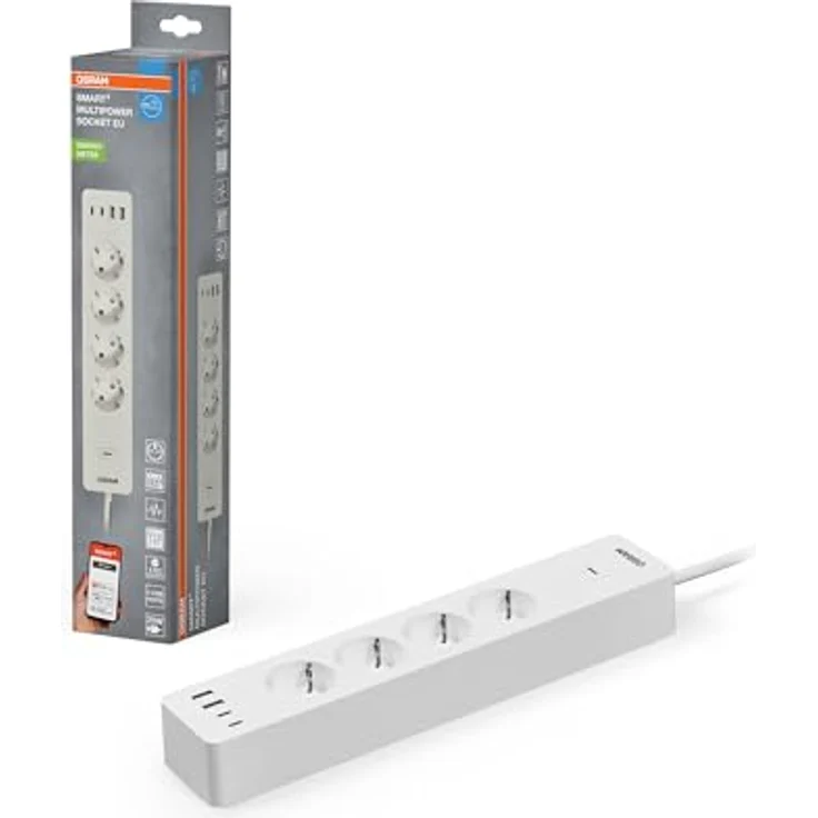 OSRAM SMART+Wifi 3-fach EU-Steckdosenleiste mit USB-Schnellladung, IP20-Schutz, App- und Sprachsteuerung, Energieüberwachung – Bild 1