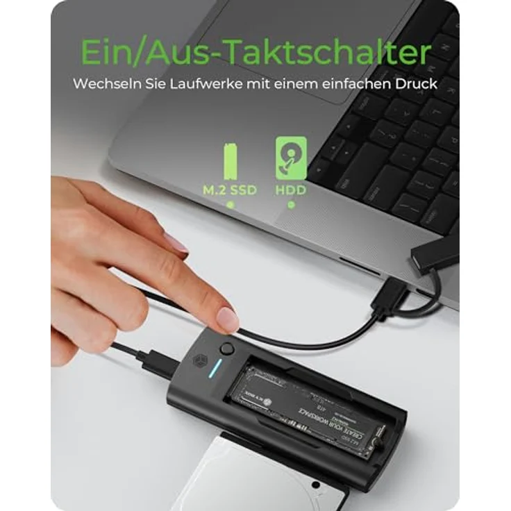 ICY BOX IB-180MS-C31 Dockingstation für NVMe M.2 SSD und SATA Laufwerk, USB Type-C, bis zu 10 Gbit/s, LED Statusanzeige, schwarz – Bild 7