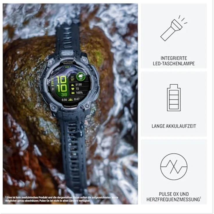 Garmin Instinct 3 45mm AMOLED GPS-Smartwatch mit Pulsmessung - Outdoor, wasserdicht, LED-Taschenlampe – Bild 3