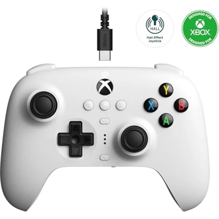 8bitdo Ultimate Controller, kabelgebunden mit Hall-Effekt-Joysticks für Xbox und PC, Weiss