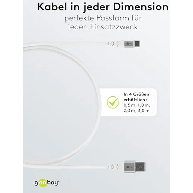 goobay USB-A auf USB-C Kabel 60W, 2m, flexibles Textilkabel mit 480 Mbit/s, weiß, kompatibel mit Samsung, Xiaomi, Google, Nothing Phone – Bild 5