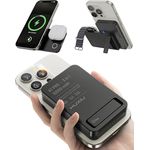 KU XIU Powerbank für Magsafe, 10.000mAh 3-in-1 Wireless Ladestation, 15W Faltbare Magnetische Power Bank, PD 20W Schnellladen für iPhone 16/15, Apple Watch, AirPods, kompakt und reisetauglich