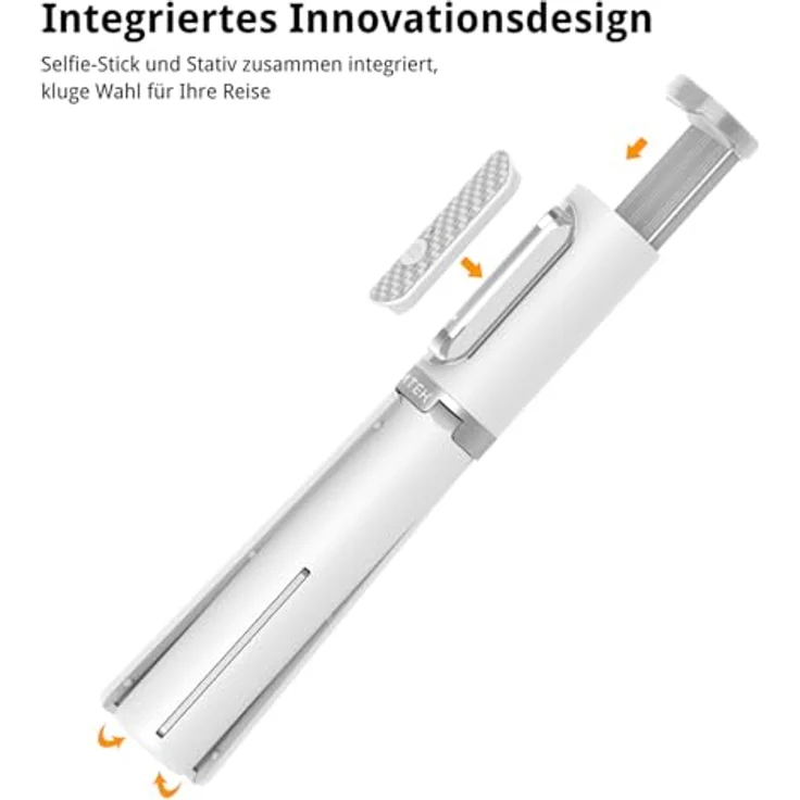 ATUMTEK Selfie Stick Stativ, 3-in-1 Aluminium Handy Stativ mit kabelloser Bluetooth-Fernbedienung, kompatibel mit iPhone 17/16/15/14/13/12 mini/11 Pro und Samsung Smartphones, Weiß – Bild 2