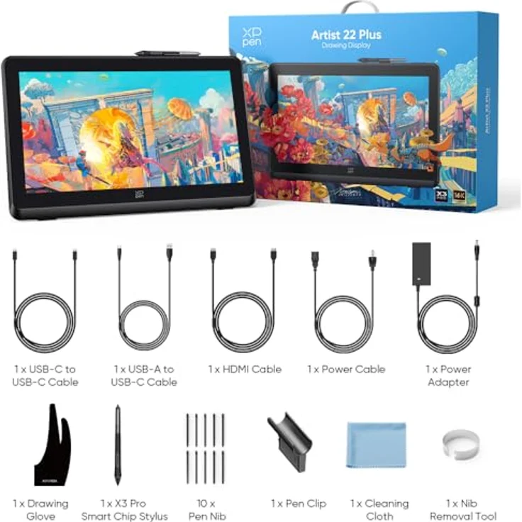 XP-PEN Artist 22 Plus Grafiktablett, 22-Zoll-Display, X3 Pro Smart Chip Stift, 16K Druckstufen – Bild 9