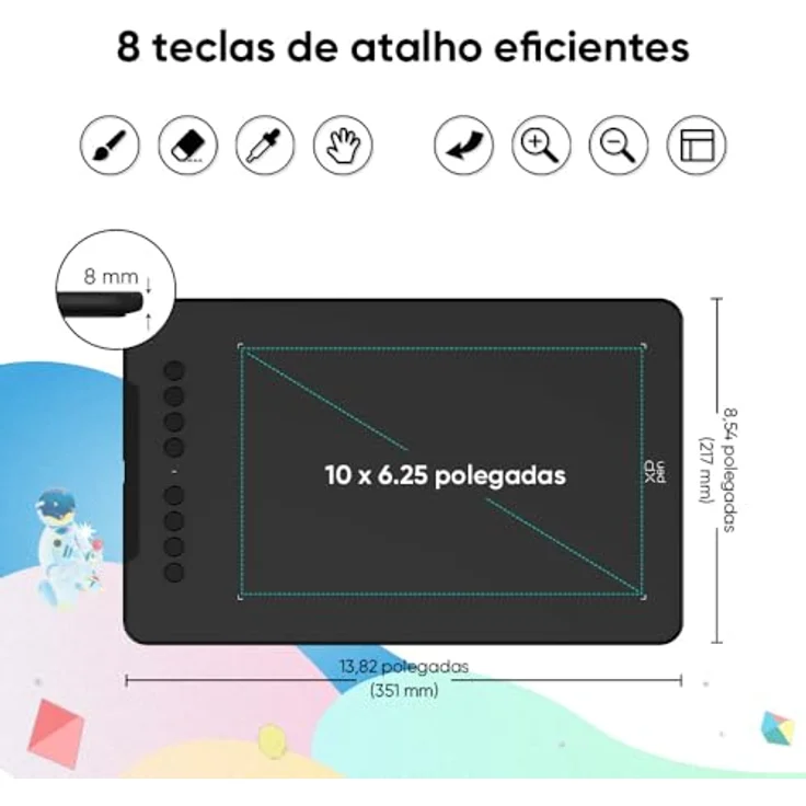 XP-Pen Deco 01 V3 Grafiktablet, 254 x 159 mm, 8192 Druckempfindlichkeitsstufen, 8 programmierbare Tasten, passiver Stift, beleuchtete Ränder – Bild 6