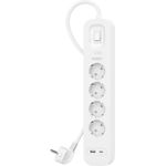 Belkin SRB001vf2MV2, Steckdosenleiste 4-fach mit Überspannungsschutz, 2m Kabel, 1x USB-C, 1x USB-A, 525J, 18W