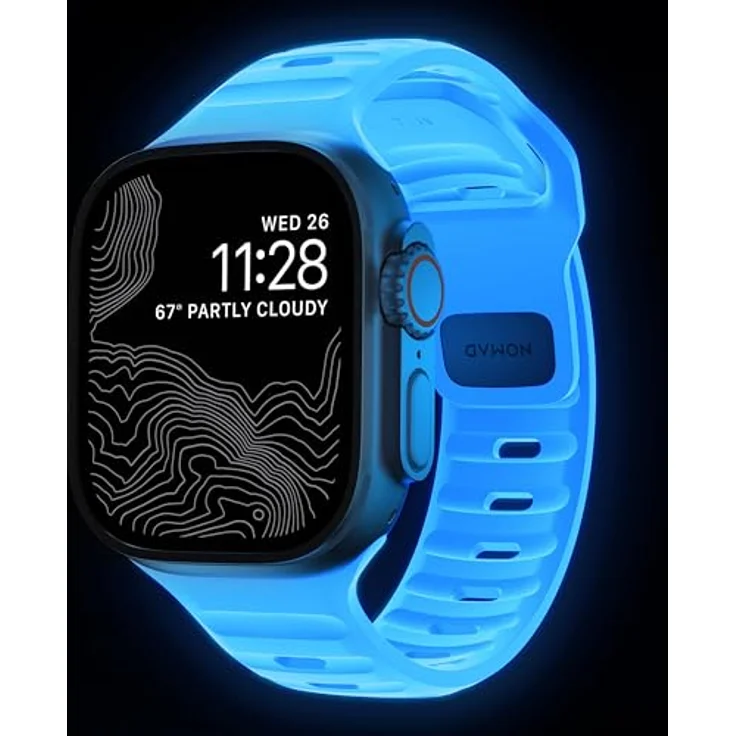 NOMAD Sport Band V2, Uhrenarmband für Apple Watch 38/40/41mm, strapazierfähig und wasserfest, leuchtet im Dunkeln, Icy Blue Glow – Bild 2