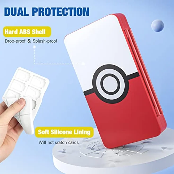 MoKo Spiel Aufbewahrungsbox, Game Case mit 48 Slots für Nintendo Switch 2/Switch OLED 2021/Lite, tragbarer Organizer im Pokéball-Design, wasser- und staubdicht – Bild 4