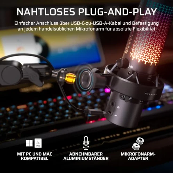 Corsair VOXARA USB Gaming Kondensatormikrofon, 25mm-Kapsel, 32-bit/192kHz Audio-Engine, RGB-Beleuchtung, Schwarz – Bild 10