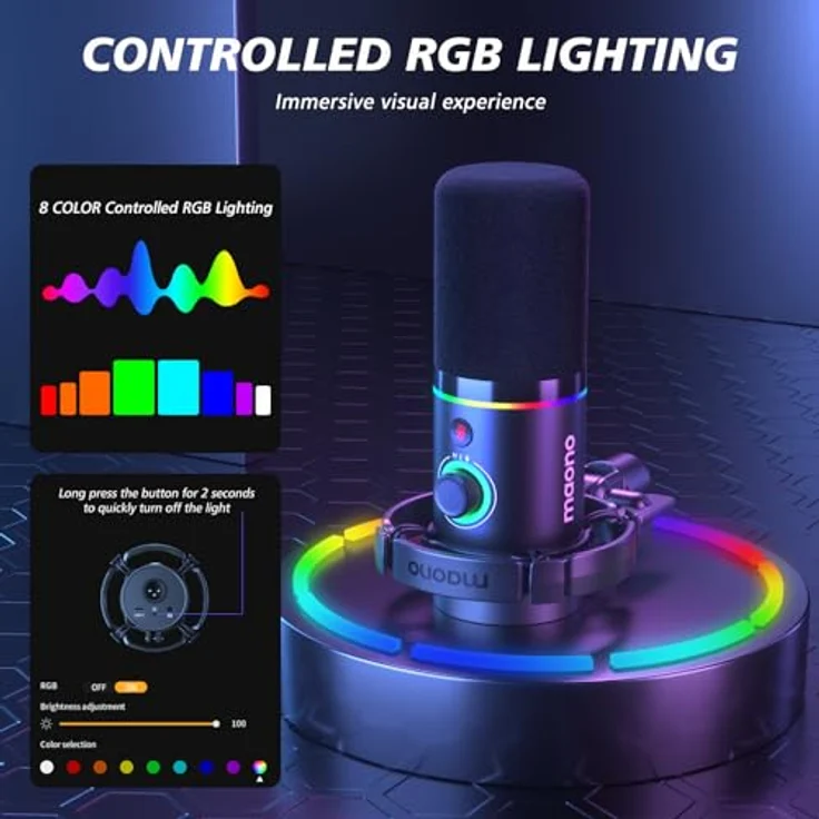 MAONO PD200XS, XLR/USB Dynamisches Mikrofon Set mit RGB-Licht, Stummschalttaste und Gain-Regler, ideal für PC Gaming, Streaming und Podcasting, schwarz – Bild 4