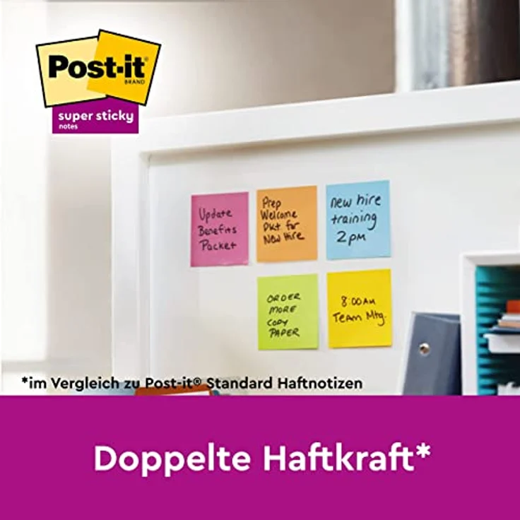 Post-it Super Sticky Haftnotizblock 655-6SS-PLAY, Playful Collection, 6x 90 Blatt, 76 x 127 mm, sortiert in ultrarot, vitalorange, ultragelb, limonengrün, paradiseblau und flieder – Bild 2