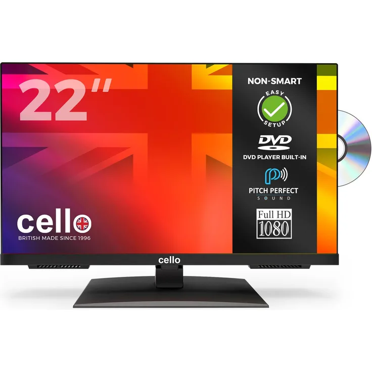 Cello C2224F, 22 Zoll Full HD Fernseher mit integriertem DVD-Player, LED, DVB-T2, Schwarz
