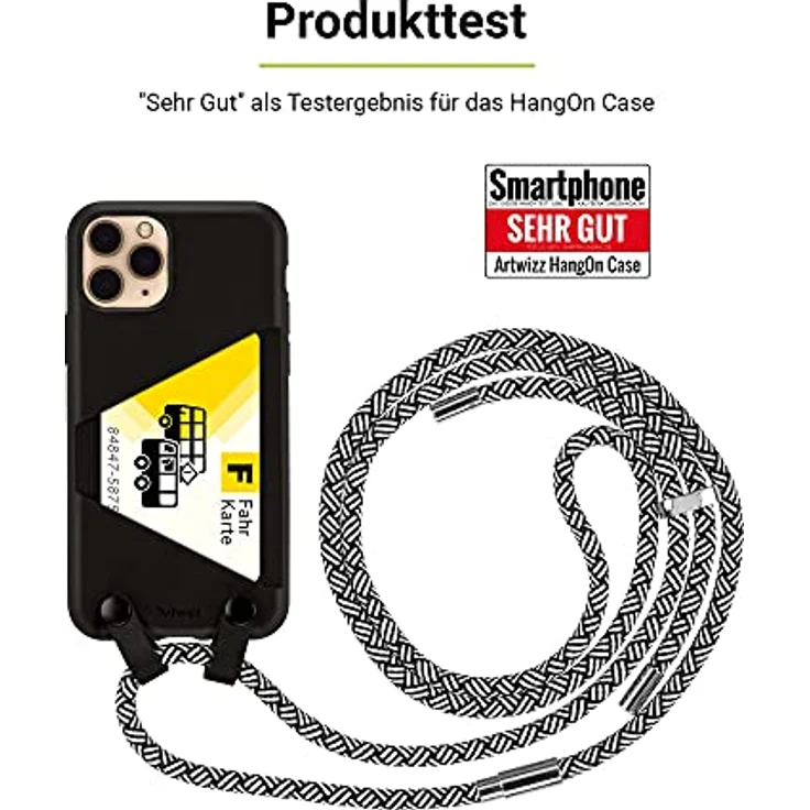Artwizz Hangon Case für [iPhone 11 Pro] Schutzhülle für Halskette mit Riemen, Schlitz für Karten – Schutzhülle für das Tragen mit Gurt – Schwarz – Bild 7