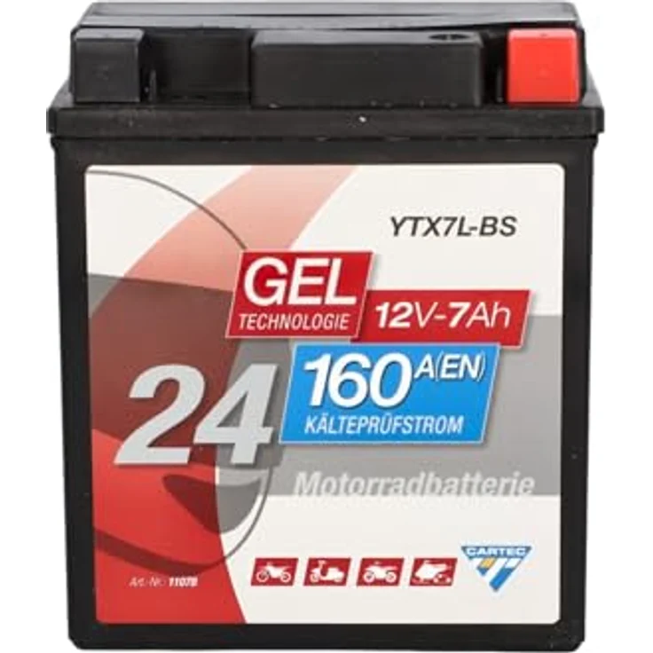 Cartec GEL Batterie YTX7L-BS, 6Ah 100A, wartungsfrei und rüttelfest, ideal für Motorräder und Quads – Bild 1