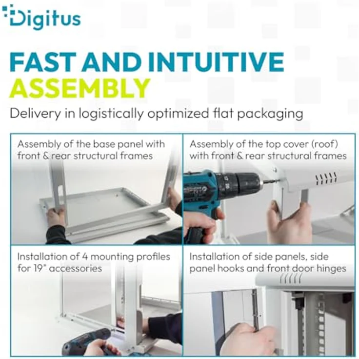 DIGITUS Netzwerkschrank 19-Zoll Rack 7HE, unmontiert für Wandmontage, 450 mm Tiefe, 60 kg Traglast, abschließbare Glastür, Dynamic-N Serie, Grau – Bild 3