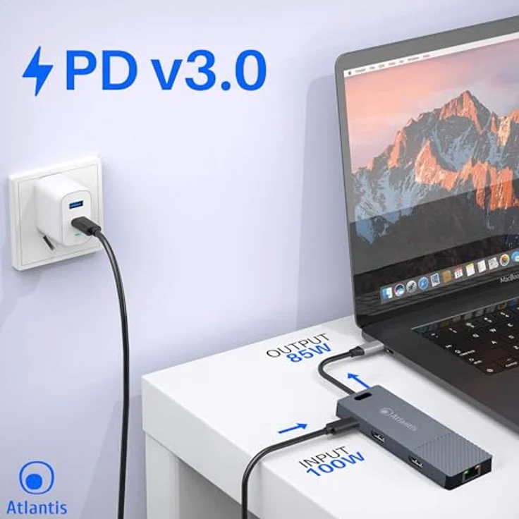 Atlantis Land A04-TC_DK48, Kabelgebundene Dockingstation mit USB 3.2 Gen 1 Type-C, 100 W, 0,18 m, Grau – Bild 7