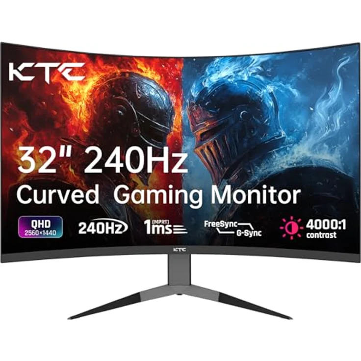 KTC 32 Zoll Curved 1000R Gaming Monitor, 2K WQHD (2560x1440p), 240Hz, 1ms, FreeSync/G-Sync, 4000:1 Kontrast, 2x DP 1.4, 2x HDMI 2.0, VESA Unterstützung – Bild 1