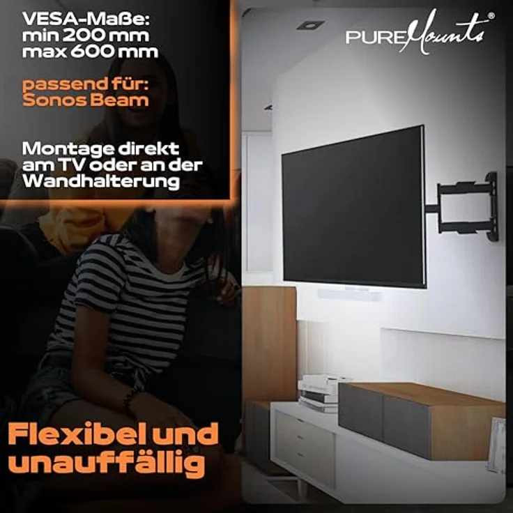 PureMounts PM-SOM-081 Halterung zur direkten Montage am TV, kompatibel mit SONOS BEAM Soundbar, Traglast: 5kg, weiß – Bild 4