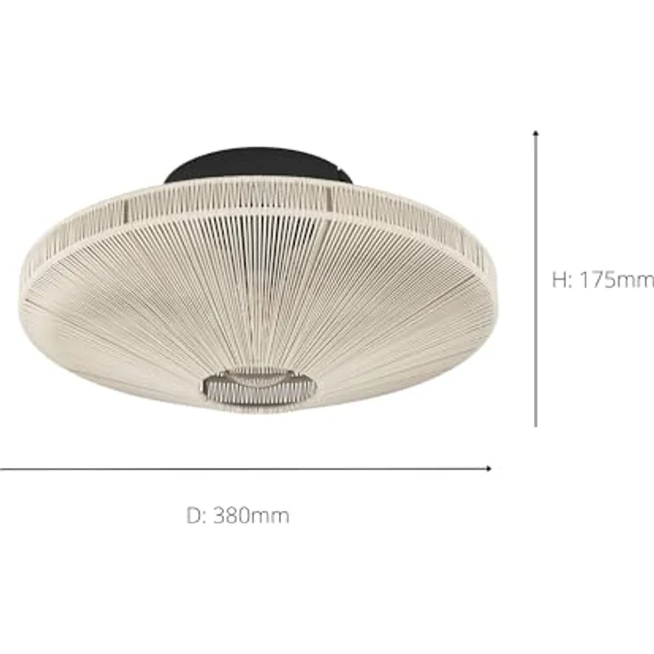 EGLO Deckenlampe Midsumer, Japanische Deckenleuchte aus Stoff in Schwarz und Naturgarn in Creme, Ø 38 cm – Bild 3